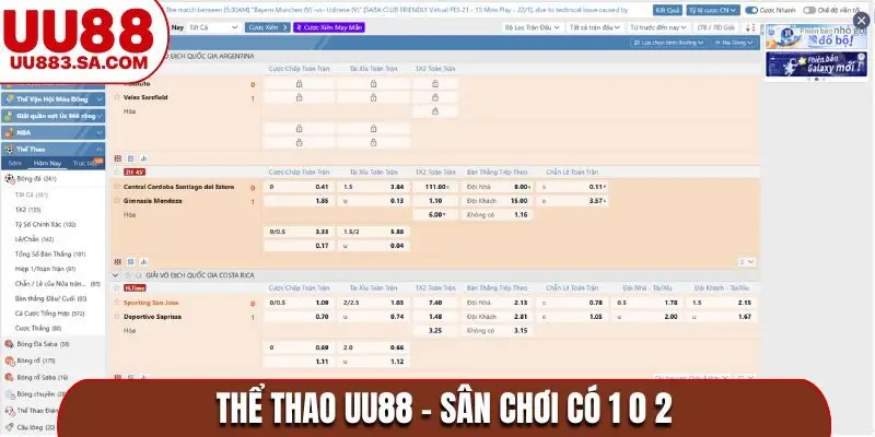 Thể thao UU88 - Sân chơi có 1 0 2